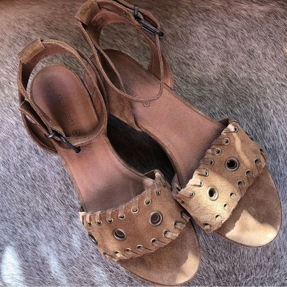 NWOT All Saints Yuki platform sandal in cognac caramel suede boho EU 41 or 10-11 - Picture 3 of 10